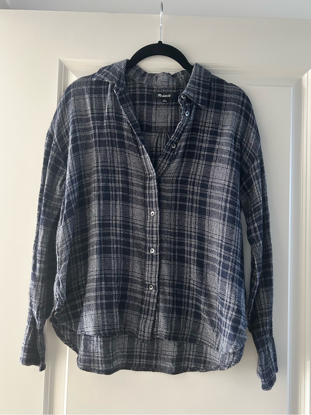 Madewell Navy Plaid Textured Button Down Shirt – Size XS